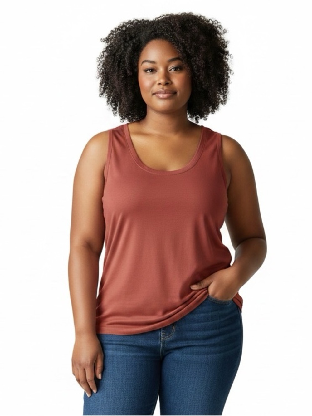 a new day Women's Scoop Neck Tank in Rustic Red Brown XL
